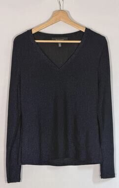 White House Black Market Blue Metallic Shimmer Knit V-Neck Women's Sweater Top